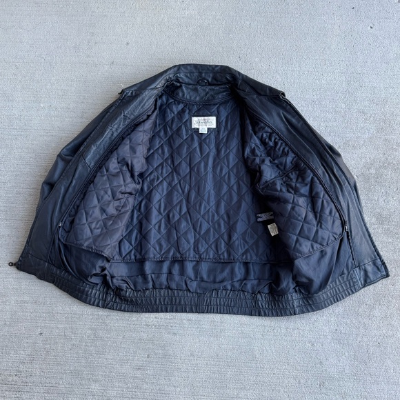 VTG 90's St. Johns Bay Black Genuine Leather Bomber Aviator Flight Jacket Coat M - Picture 7 of 13